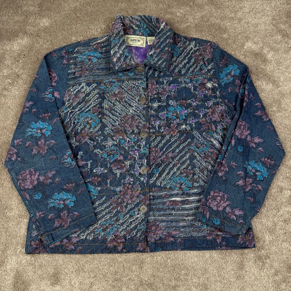 Vintage Tantrums Size L Blue Purple Floral Patchwork Jacket 90s Boho Artsy